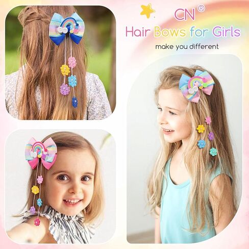 CN 4 PCS Hair Bows for Girls, Rainbow Hair Accessories for Girls with Flower, Grosgrain Ribbon Bows with Alligator Clips Hair Accessories for Toddler Kids Teens (Rainbow) in Saudi Arabia