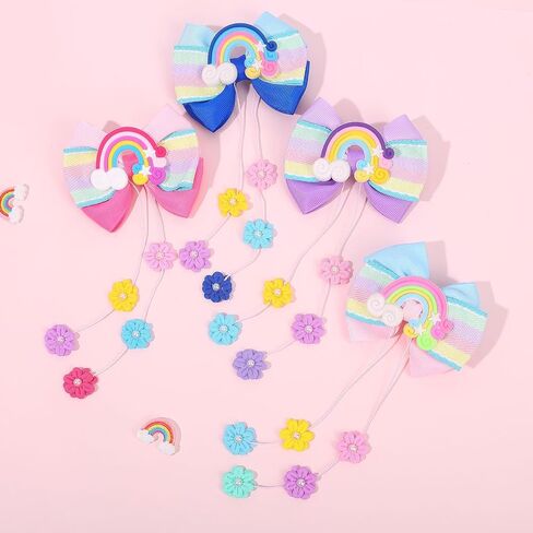 CN 4 PCS Hair Bows for Girls, Rainbow Hair Accessories for Girls with Flower, Grosgrain Ribbon Bows with Alligator Clips Hair Accessories for Toddler Kids Teens (Rainbow) in Saudi Arabia