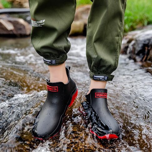 Rojeam Womens Mens Rain Boots Waterproof Rubber Chelsea Shoes Outdoor Walking Water Shoes Ankle Boots in Kuwait