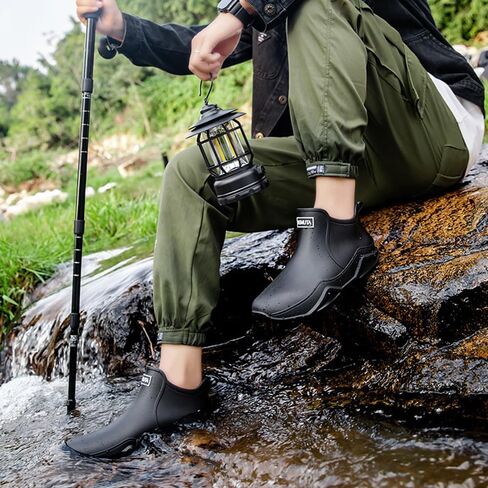 Rojeam Womens Mens Rain Boots Waterproof Rubber Chelsea Shoes Outdoor Walking Water Shoes Ankle Boots in Kuwait