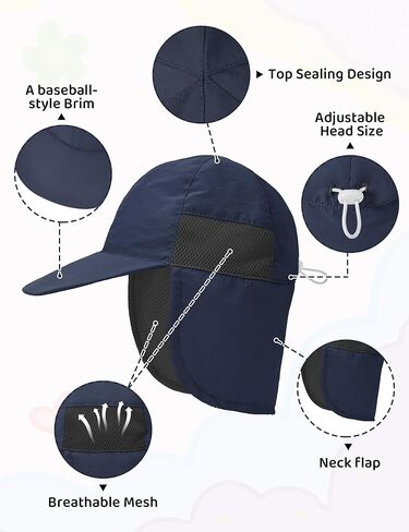 Durio Infant Sun Hat مع رفرف الرقبة UPF 50+ حماية من أشعة الشمس قبعة الصيف القبعة تنفس بطانة صغار شاطئ الصغار للفتيان الفتيات in Kuwait