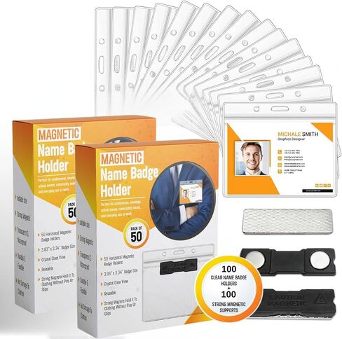 SIMPLE TRÉ-Magnetic Name Badge Holders,50 Pack of 3.5x2.25,Horizontal,Magnetic Name Tags,Name Badge Holders,Name Tag Holders,Name Badges,Name Tags,Strong Magnets,ID Holder,for Office, Conferences in Saudi Arabia