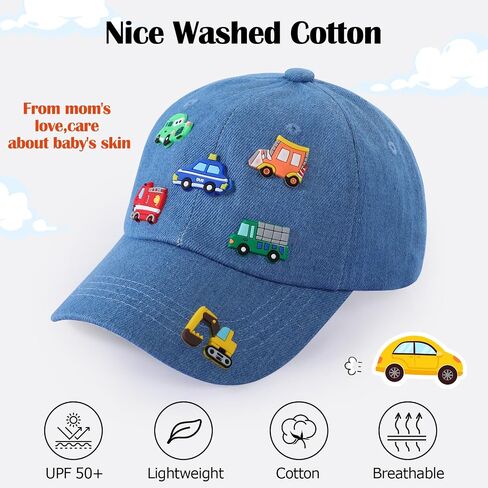Kids Cartoon Baseball Caps with Excavator Cars Pin Pattern Baseball Hat Adjustable for Boys Girls Age 3-8 in Kuwait