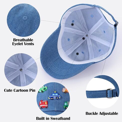 Kids Cartoon Baseball Caps with Excavator Cars Pin Pattern Baseball Hat Adjustable for Boys Girls Age 3-8 in Kuwait