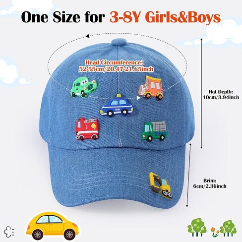 Kids Cartoon Baseball Caps with Excavator Cars Pin Pattern Baseball Hat Adjustable for Boys Girls Age 3-8 in Kuwait