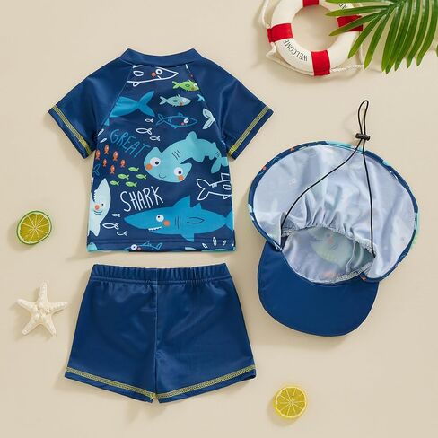 Toddler Baby Boys Two Piece Swimsuit and Hat Cute Shark Swimwear Bathing Suit Rash Guards Infant Beach Swimwear in Saudi Arabia