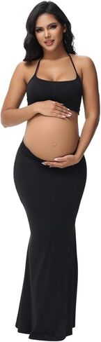JustVH Women's Maternity Cut Out Backless Bodycon Dress Halter Maxi Photography Pregnancy Dress for Photoshoot Baby Shower in Kuwait