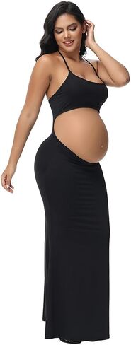 JustVH Women's Maternity Cut Out Backless Bodycon Dress Halter Maxi Photography Pregnancy Dress for Photoshoot Baby Shower in Kuwait