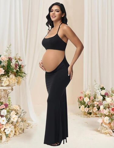 JustVH Women's Maternity Cut Out Backless Bodycon Dress Halter Maxi Photography Pregnancy Dress for Photoshoot Baby Shower in Kuwait