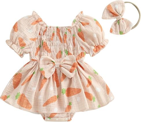 طفل طفلة أرنب أرنب طباعة عيد الفصح فستان رومبير فستان قصير من القوس رومبير مع عقال in Kuwait