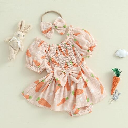 طفل طفلة أرنب أرنب طباعة عيد الفصح فستان رومبير فستان قصير من القوس رومبير مع عقال in Kuwait