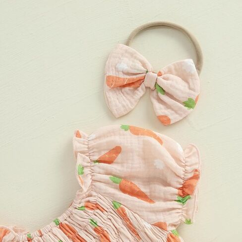 طفل طفلة أرنب أرنب طباعة عيد الفصح فستان رومبير فستان قصير من القوس رومبير مع عقال in Kuwait