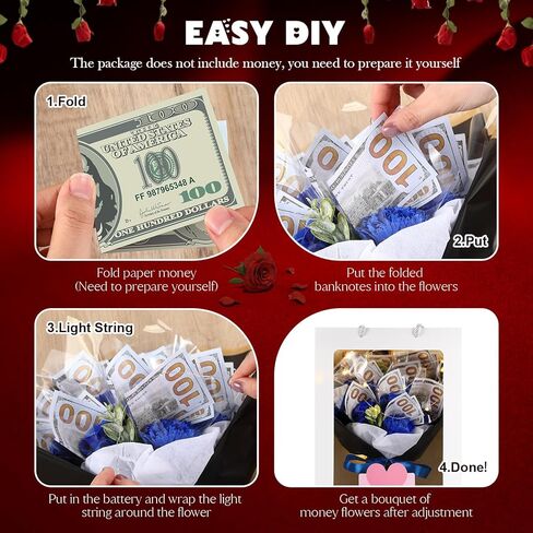 Money Flower Bouquet, Money Bouquet Kit for Cash Gift, Money Bouquet Flowers with Bag for Birthday, Anniversary, Thanksgiving Cash Rose Artificial Bouquet(Pink) in Kuwait