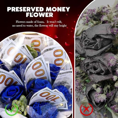 Money Flower Bouquet, Money Bouquet Kit for Cash Gift, Money Bouquet Flowers with Bag for Birthday, Anniversary, Thanksgiving Cash Rose Artificial Bouquet(Pink) in Kuwait