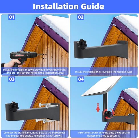 طقم تثبيت Starlink قابل للتعديل - حامل حائط قصير Starlink - طقم تثبيت Starlink شديد التحمل لمجموعة Starlink Internet Kit عبر الأقمار الصناعية - متوافق مع V2 Starlink in Kuwait