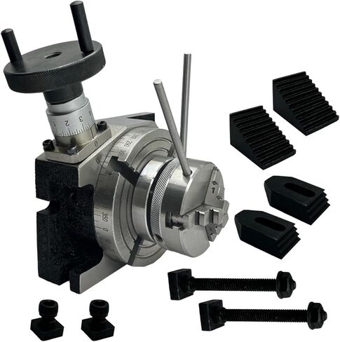Milling Indexing 4"/ 100 Rotary Table Precision Horizontal Vertical With Suitable M6 Clamp Kit & Small Chuck (With 65 Mm 3 Jaws Self Centering Chuck) in Saudi Arabia