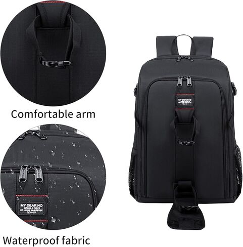 17.3" Camera Backpack Waterproof DSLR Bag - Large Capacity Photography Backpack for Travel, Lightweight Design with 16" Laptop Sleeve & Tripod Holder (Black-Orange) in Kuwait