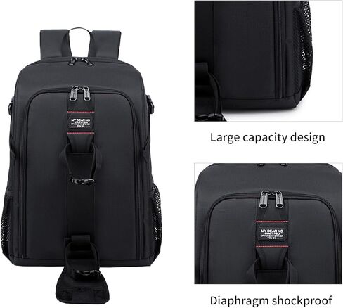 17.3" Camera Backpack Waterproof DSLR Bag - Large Capacity Photography Backpack for Travel, Lightweight Design with 16" Laptop Sleeve & Tripod Holder (Black-Orange) in Kuwait