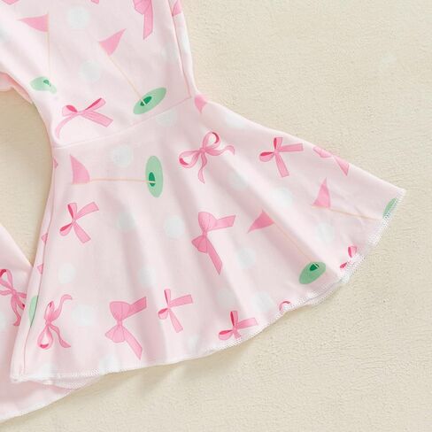 Toddler Baby Girl Golf Outfit Bow Print Short Sleeve T-Shirt Flared Pants Headband 3Pcs Summer Clothes Set in Saudi Arabia