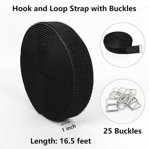 Hook and Loop Straps, 2'' x 16.5', Fastening Cinch Straps with 15 Metal Buckles, Cut to Length, Heavy Duty, Reusable Cable Straps, Cord Straps, 16.5 Feet Long Cord Strap for Storage and Organization in Saudi Arabia