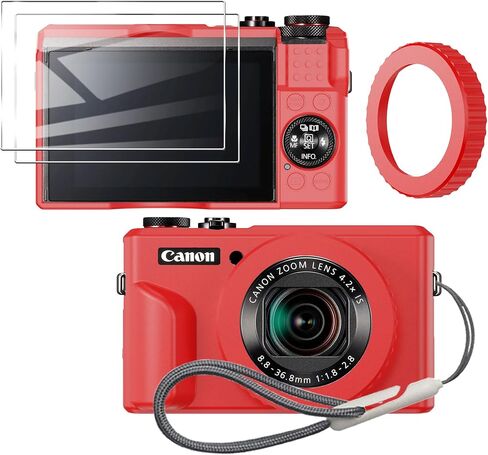 Case for Canon PowerShot G7x Mark II Camera Covement Lens Cover ، طول بؤري قابل للتعديل ، حالة كاميرا ناعمة من السيليكون ، وحامي شاشة G7X Mark II 2PC -(وردي) in Kuwait