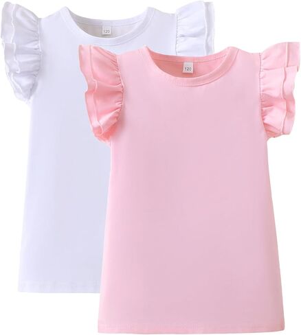 2-6T البنات قميص الكشكشة طفل صغير أبيض T Shirt فتاة صلبة بلوزة بلوزة القطن غير الرسمي in Kuwait