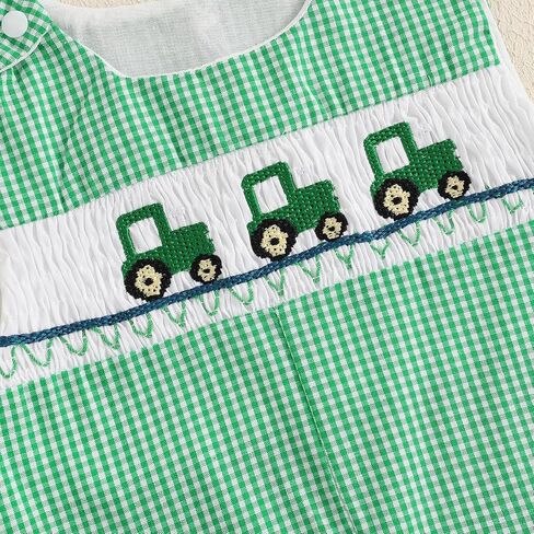 Newborn Baby Boy Girl Easter Outfit Farm Animals Embroidery Sleeveless Plaid Romper Bunny Smocked Bodysuit Jumpsuit in Kuwait