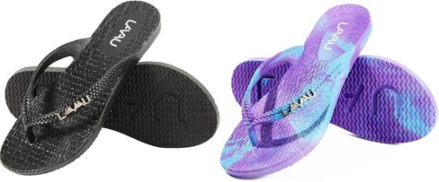 LAVAU Beach Flip Flops for Women 2 Pairs, Waterproof Non Slip Thong Sandals for Shower Beach Pool, 100% Recyclable in Kuwait