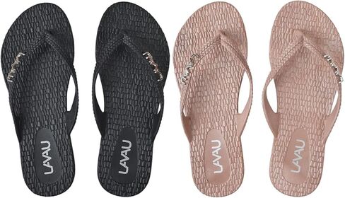 LAVAU Beach Flip Flops for Women 2 Pairs, Waterproof Non Slip Thong Sandals for Shower Beach Pool, 100% Recyclable in Kuwait