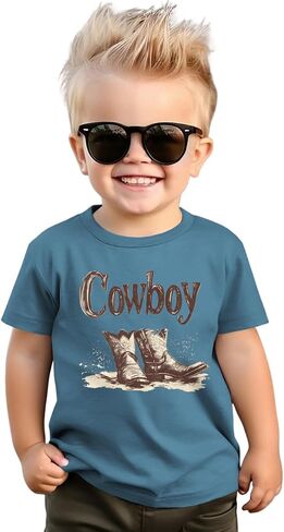 KEKEMI Toddler Baby Boys Cowboy Shirts Western Retro Graphic T Shirt Rodeo Party Outfit Summer Tees Short Sleeve Tops Clothes in Saudi Arabia