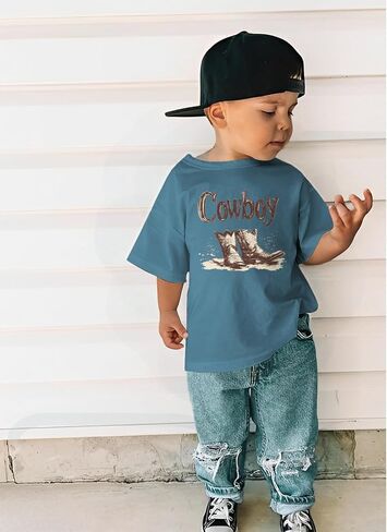 KEKEMI Toddler Baby Boys Cowboy Shirts Western Retro Graphic T Shirt Rodeo Party Outfit Summer Tees Short Sleeve Tops Clothes in Saudi Arabia