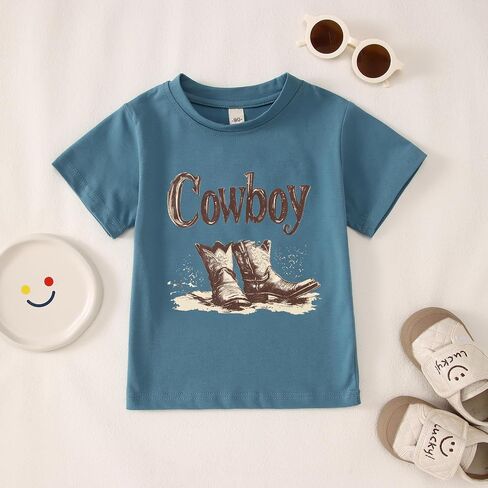 KEKEMI Toddler Baby Boys Cowboy Shirts Western Retro Graphic T Shirt Rodeo Party Outfit Summer Tees Short Sleeve Tops Clothes in Saudi Arabia