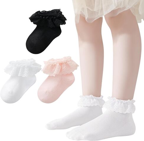Baby Lace Socks Toddler Eyelet Frilly Socks Girls Ruffle Sock 3/6 Pairs in Kuwait