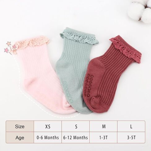 Baby Girl Toddlers Socks with Non-slip Grip Cute Frilly Ruffle Ankle Soft Cotton Newborn Baby Socks for Infant Kids in Saudi Arabia
