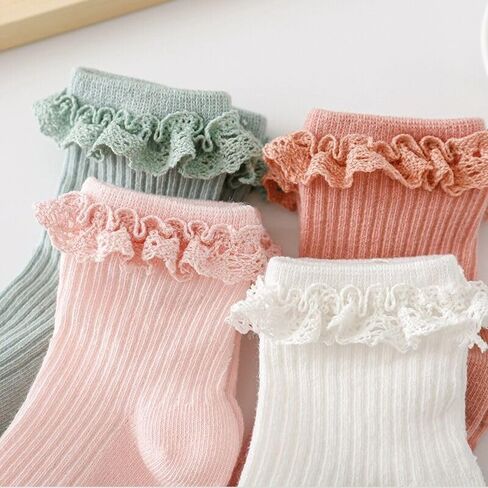 Baby Girl Toddlers Socks with Non-slip Grip Cute Frilly Ruffle Ankle Soft Cotton Newborn Baby Socks for Infant Kids in Saudi Arabia
