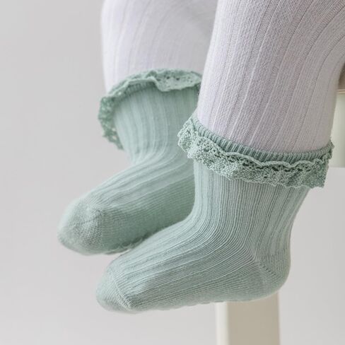 Baby Girl Toddlers Socks with Non-slip Grip Cute Frilly Ruffle Ankle Soft Cotton Newborn Baby Socks for Infant Kids in Saudi Arabia