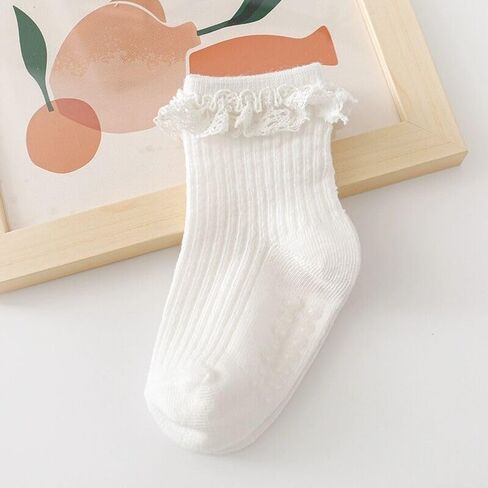 Baby Girl Toddlers Socks with Non-slip Grip Cute Frilly Ruffle Ankle Soft Cotton Newborn Baby Socks for Infant Kids in Saudi Arabia