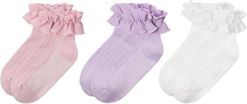 Zando Girls Girls Socks Toddler Girls Frilly Lace Dress Socks Cotton Colet Cours for Baby Infant Newborn 3/5 Pairs in Kuwait
