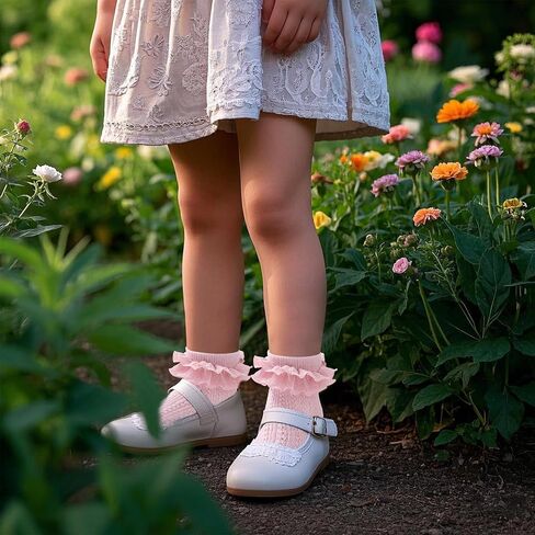 Zando Girls Girls Socks Toddler Girls Frilly Lace Dress Socks Cotton Colet Cours for Baby Infant Newborn 3/5 Pairs in Kuwait