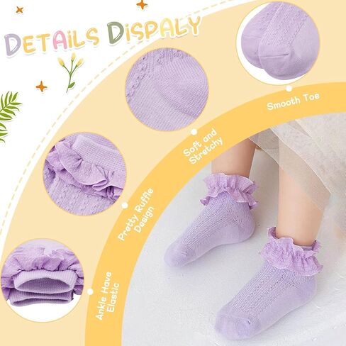 Zando Girls Girls Socks Toddler Girls Frilly Lace Dress Socks Cotton Colet Cours for Baby Infant Newborn 3/5 Pairs in Kuwait