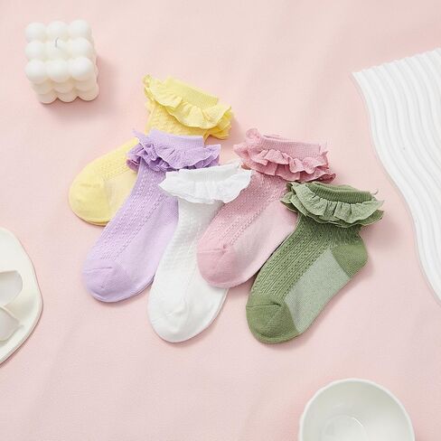 Zando Girls Girls Socks Toddler Girls Frilly Lace Dress Socks Cotton Colet Cours for Baby Infant Newborn 3/5 Pairs in Kuwait
