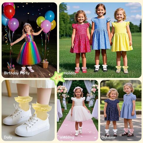 Zando Girls Girls Socks Toddler Girls Frilly Lace Dress Socks Cotton Colet Cours for Baby Infant Newborn 3/5 Pairs in Kuwait