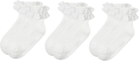 Zando Girls Girls Socks Toddler Girls Frilly Lace Dress Socks Cotton Colet Cours for Baby Infant Newborn 3/5 Pairs in Kuwait
