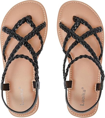 Luoika Women's Wide Width Flat Sandals, Flip Flop Casual Strapy Sandals Slip on Summer Beach Shoes for Women. in Saudi Arabia