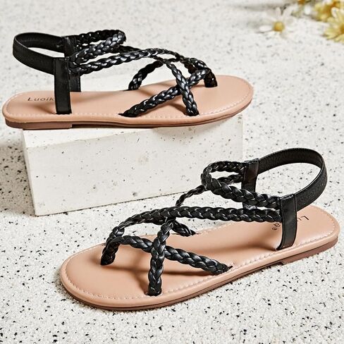 Luoika Women's Wide Width Flat Sandals, Flip Flop Casual Strapy Sandals Slip on Summer Beach Shoes for Women. in Saudi Arabia