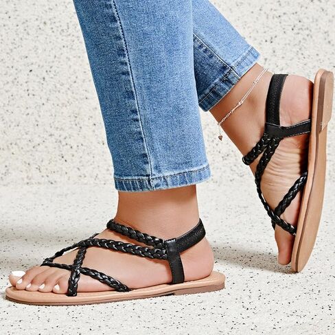 Luoika Women's Wide Width Flat Sandals, Flip Flop Casual Strapy Sandals Slip on Summer Beach Shoes for Women. in Saudi Arabia