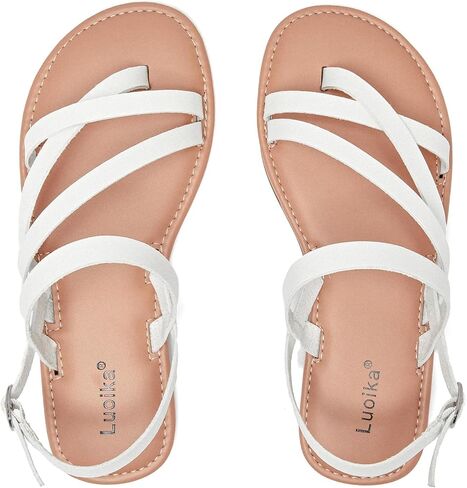 Luoika Women's Wide Width Flat Sandals, Flip Flop Casual Strapy Sandals Slip on Summer Beach Shoes for Women. in Saudi Arabia