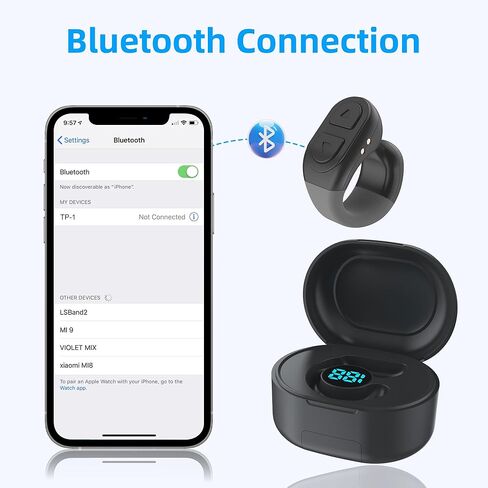 حلقة التمرير عن بُعد لـ Tiktok ، Pluetooth Page Turner لـ iPad & Android Tablet قراءة الكتاب الإلكتروني ، Fingertip Wireless Camera مصراع عن بُعد لـ iPhone و iPad و iOS و Android -black in Kuwait