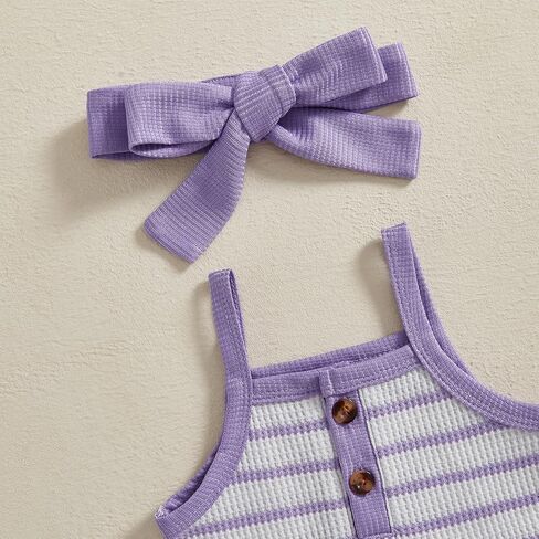 MERSARIPHY Newborn Baby Girls Summer Outfit Striped Waffle Knit Sleeveless Romper Shorts Headband 3Pcs Infant Clothes Set in Saudi Arabia