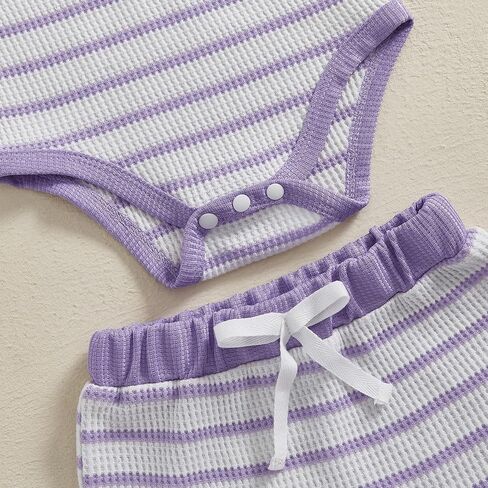 MERSARIPHY Newborn Baby Girls Summer Outfit Striped Waffle Knit Sleeveless Romper Shorts Headband 3Pcs Infant Clothes Set in Saudi Arabia